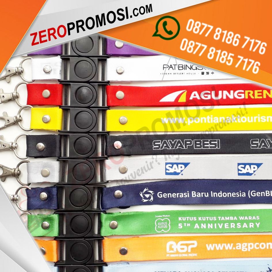 Tali Id Card 2cm Sablon 1Warna 1Sisi Custom + Aksesoris Safety Break