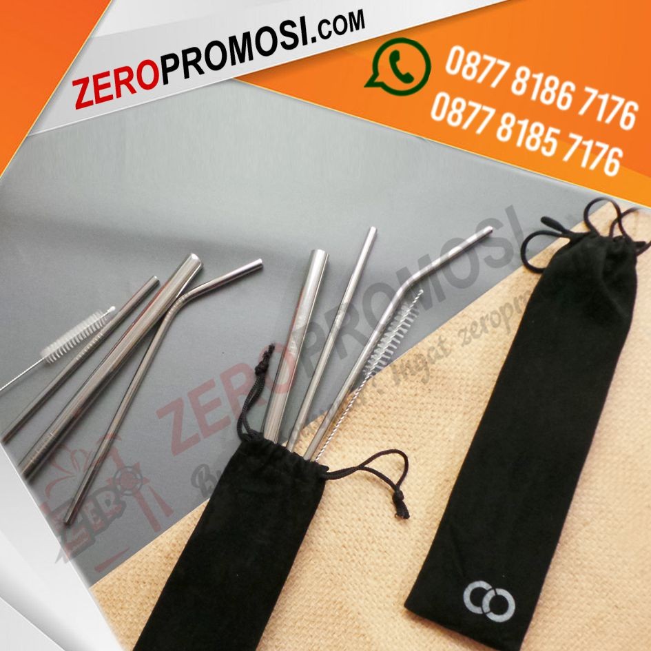 Souvenir Sedotan Stainless Pouch Custom Logo